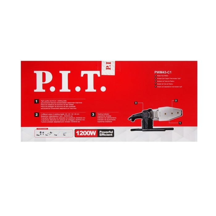 Аппарат для сварки пластиковых труб P.I.T., 1200 Вт, 0-300&deg;, насадки 20,25,32,40 мм, кейс