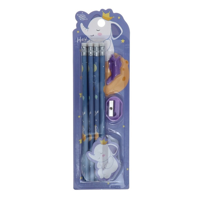 Набор канцелярский, 8 чернографитных карандашей, точилка, насадка для исправления техники письма, МИКС