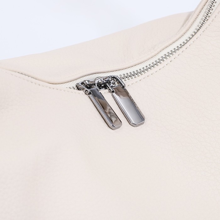 Сумка-мешок на молнии, наружный карман, длинный ремень, цвет светло-бежевый Сумка-мешок на молнии, наружный карман, длинный ремень, цвет светло-бежевый