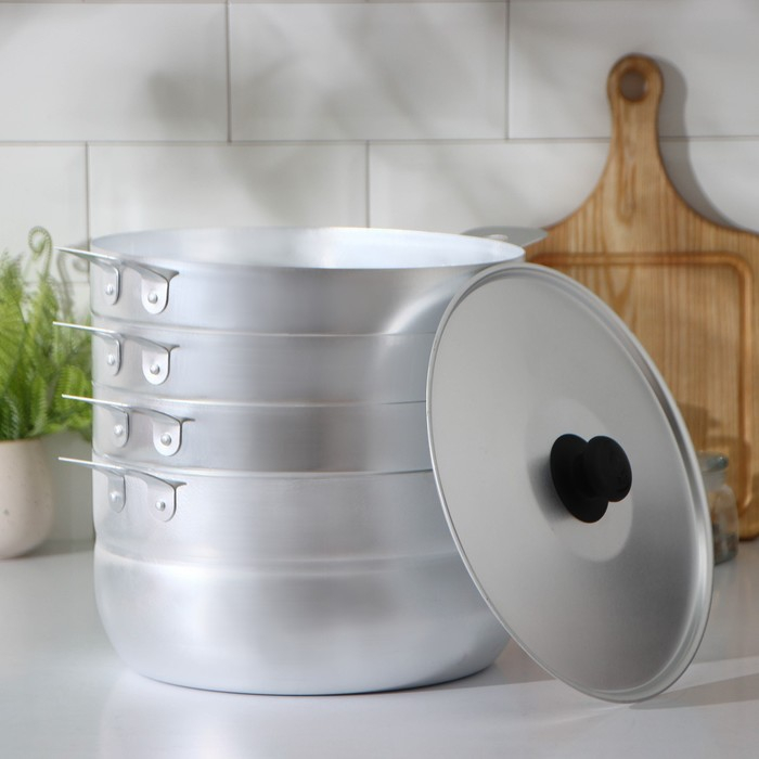 Манты-казан алюминиевый, 6 л, с 3 сетками, d=22 см, высота секции 5 см, металлическая крышка Манты-казан алюминиевый, 6 л, с 3 сетками, d=22 см, высота секции 5 см, металлическая крышка