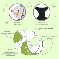 Многоразовый подгузник «Самолеты», 3-15 кг, угольно-бамбуковая ткань, разноцветный, Крошка Я Многоразовый подгузник «Самолеты», 3-15 кг, угольно-бамбуковая ткань, разноцветный, Крошка Я