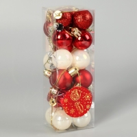 Набор шаров пластик d-3 см, 24 шт "Мелодия" грани блеск, белый красный