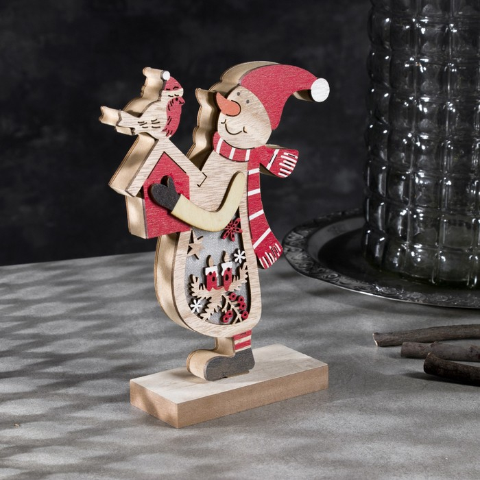 Светодиодная фигура &laquo;Снеговик&raquo; 11 &times; 21 &times; 5 см, дерево, батарейки ААх2 (не в комплекте), свечение тёплое белое