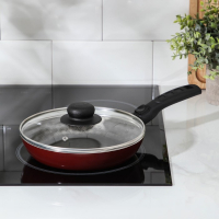 Сковорода «Альфа», d=20 см, съёмная ручка, стеклянная крышка, антипригарное покрытие, цвет бордовый Сковорода «Альфа», d=20 см, съёмная ручка, стеклянная крышка, антипригарное покрытие, цвет бордовый