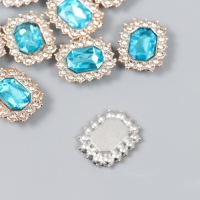 Декор для творчества пластик, стразы "Медальон восьмиугольный" н-р 10 шт голубой 1,8х2,4 см