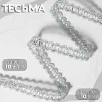 Тесьма декоративная, 10 мм, 10 &plusmn; 1 м, цвет серебряный