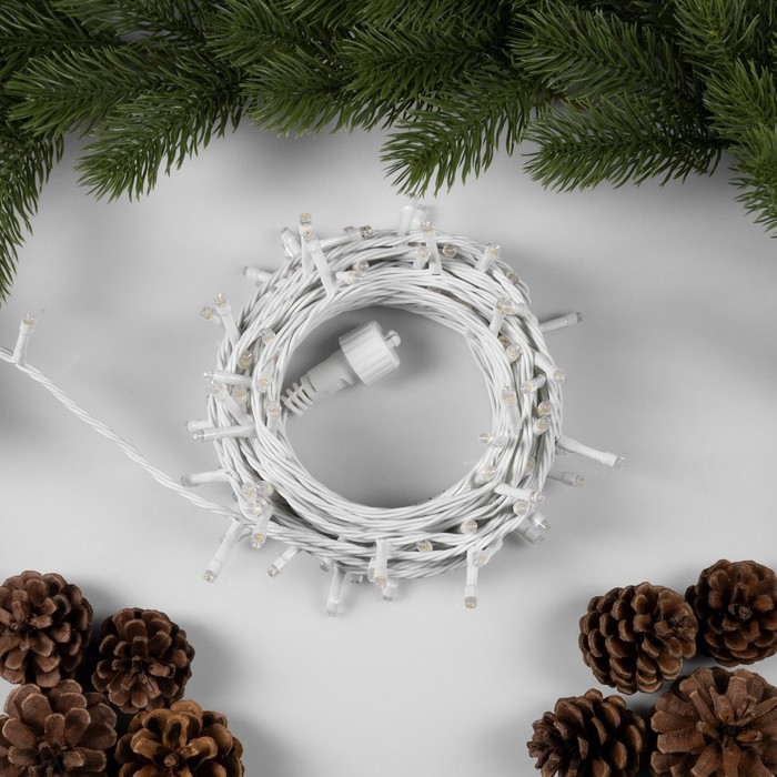 Гирлянда &laquo;Нить&raquo; 10 м, IP44, УМС, белая нить, 100 LED, свечение тёплое белое, мерцание всех светодиодов, 24 В
