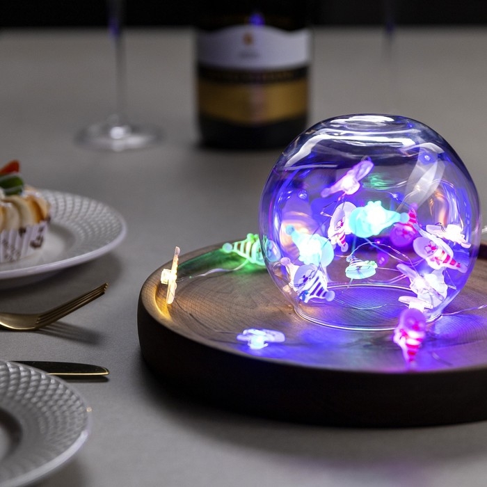 Гирлянда &laquo;Нить&raquo; 2 м роса с насадками &laquo;Дед Мороз&raquo;, IP20, серебристая нить, 20 LED, 2 режима, батарейки ААх2 (нет в комплекте), свечение мульти