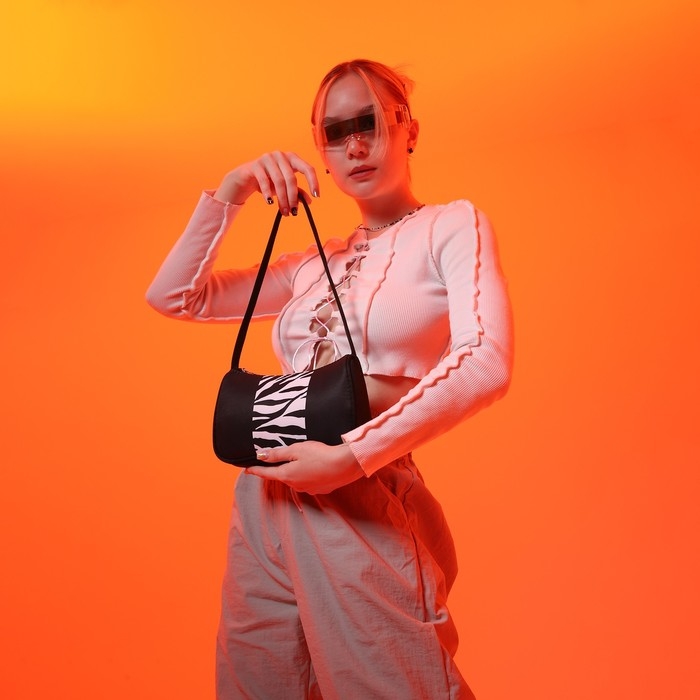 Сумка женская багет из текстиля, &laquo;Зебра&raquo;, 23х13х5 см.