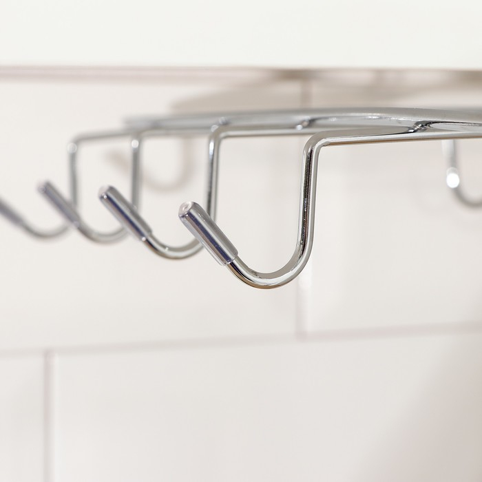 Держатель для кружек подвесной на 8 предметов Доляна, 27,5×20×7,5 см, на толщину полки 3,5 см, цвет хром Держатель для кружек подвесной на 8 предметов Доляна, 27,5×20×7,5 см, на толщину полки 3,5 см, цвет хром