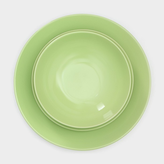 Набор тарелок керамических Доляна &laquo;Пастель&raquo;, 18 предметов: 6 тарелок d=19 см, 6 тарелок d=27 см, 6 мисок d=19 см, цвет зелёный