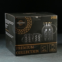 Набор для напитков из стекла Magistro &laquo;Дарк. Ромб&raquo;, 5 предметов: кувшин 1,6 л, 4 кружки 350 мл, цвет серый