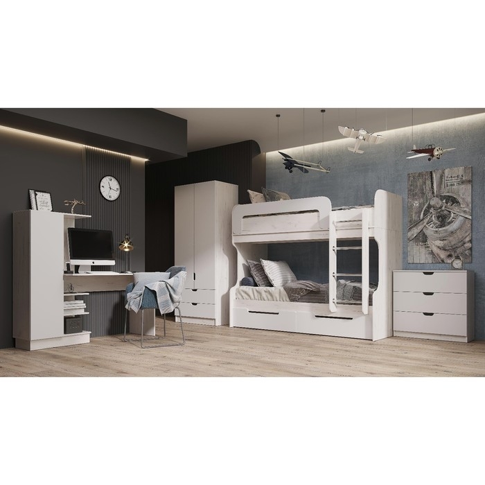 Стол компьютерный Юниор-4, 1450х500х1350, Шарли белый/Дуб крафт белый Стол компьютерный Юниор-4, 1450х500х1350, Шарли белый/Дуб крафт белый