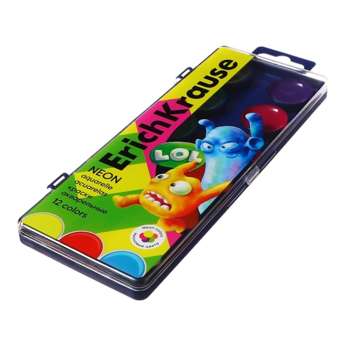 Акварель 12 цветов, ErichKrause Jolly Friends Neon, пластик, с европодвесом