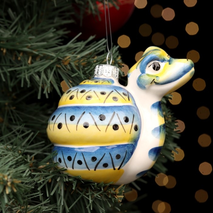 Ёлочный фарфоровый шар Ёлочный фарфоровый шар "Змей синий", графика, 10 см