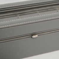 Шкатулка кожзам под часы 6 отделений "Серая" 9,5х30,5х8 см