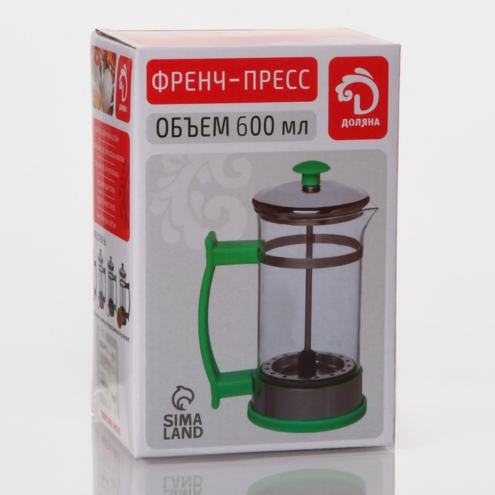 Чайник заварочный френч - пресс Доляна «Риц», 600 мл, стекло, цвет коричневый Чайник заварочный френч - пресс Доляна «Риц», 600 мл, стекло, цвет коричневый