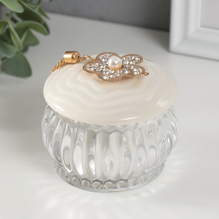 Шкатулка стекло, керамика "Лютик на волнах" с кисточкой 7х7х6,5 см