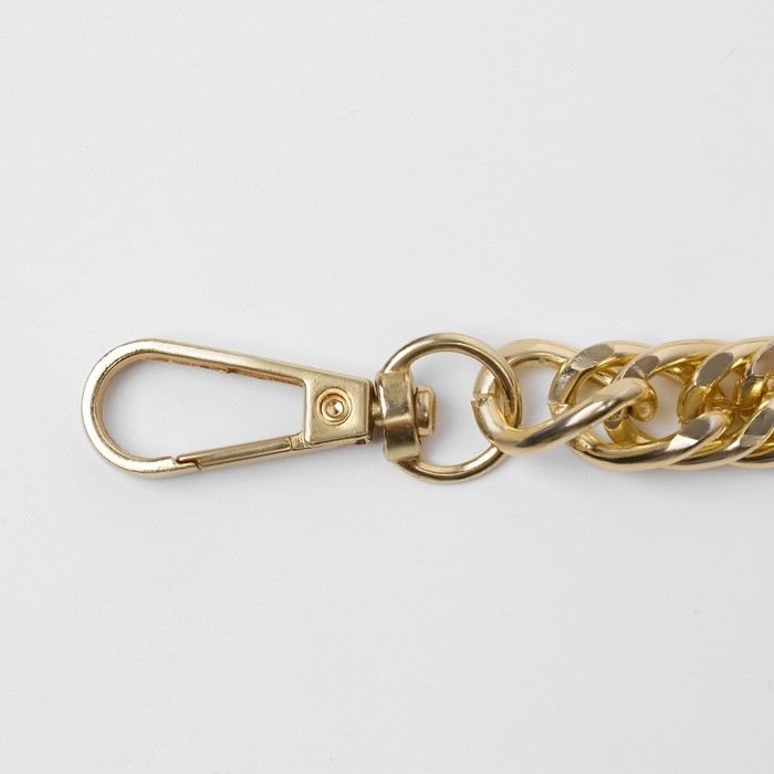 Цепочка для сумки, с карабинами, металлическая, плоская, плотное плетение, 15 &times; 10 мм, 60 см, цвет золотой