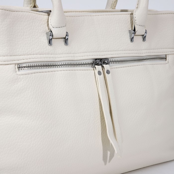 Сумка-тоут на молнии, 2 наружных кармана, цвет белый Сумка-тоут на молнии, 2 наружных кармана, цвет белый