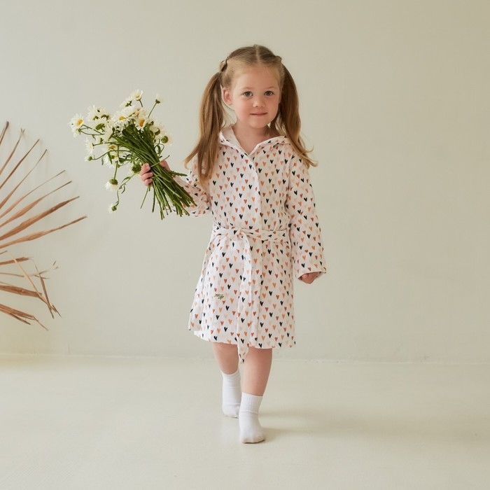 Халат детский муслиновый LoveLife &laquo;Сердечки&raquo; (3 года, рост 98-104 см) 100% хлопок, 235 гр/м2