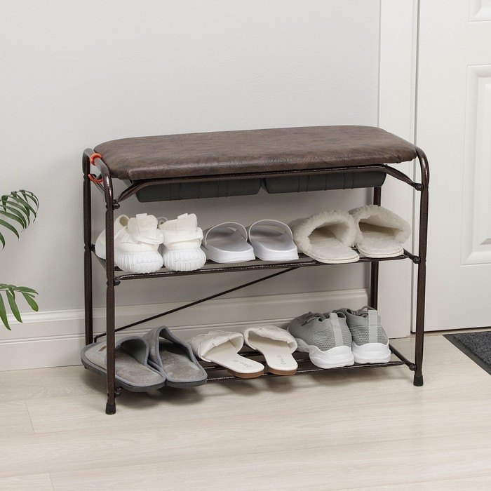 Подставка для обуви с сиденьем, 3 яруса, 65&times;30&times;48 см, цвет МИКС