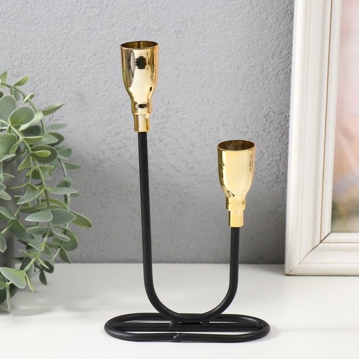 Подсвечник металл на 2 свечи "Пелей" чёрный с золотом 10х10х23,5 см