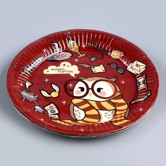 Набор бумажной посуды одноразовый Совушка&raquo;: 6 тарелок, 6 стаканов, 6 колпаков