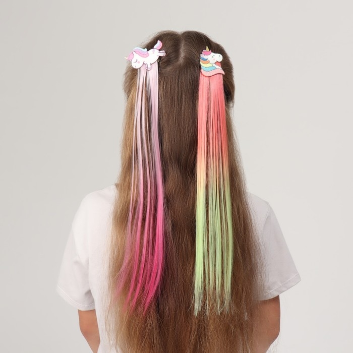 Локон накладной &laquo;Единорог&raquo;, прямой волос, на заколке, 40 см, цвет МИКС