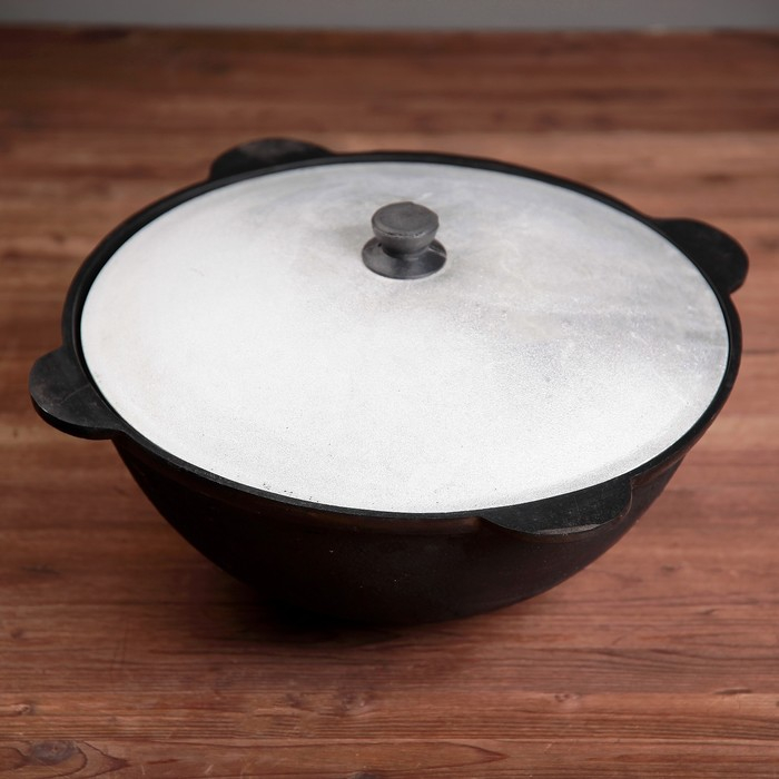 Казан чугунный, 10 л, круглое дно, алюминиевая крышка Казан чугунный, 10 л, круглое дно, алюминиевая крышка