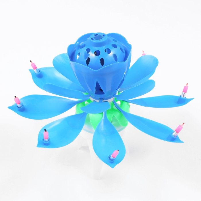 Свеча для торта музыкальная "Тюльпан", крутящаяся, синяя, 14,5&times;6 см