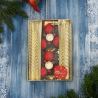 Свеча новогодняя с подсвечником "Шарик, бусина" (набор 2 шт) 14,5х20 см, красно-золотой Свеча новогодняя с подсвечником "Шарик, бусина" (набор 2 шт) 14,5х20 см, красно-золотой