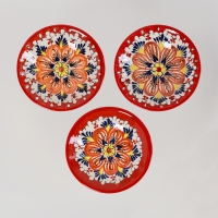 Конфетница Риштанская Керамика "Цветы", красная