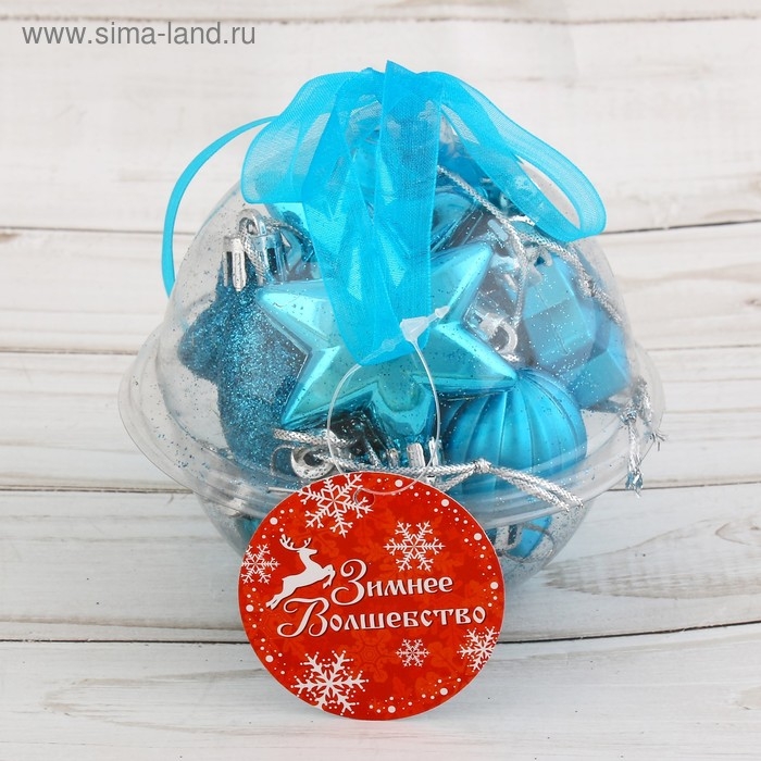 Набор украшений пластик 12 шт Набор украшений пластик 12 шт "Талла" (4 шара, 2 сосульки, 6 звёзд) голубой