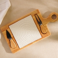 Набор для подачи сыра SL Home «Тренто», 35×18 см, 4 предмета: доска фарфоровая, подставка деревянная, нож, вилка Набор для подачи сыра SL Home «Тренто», 35×18 см, 4 предмета: доска фарфоровая, подставка деревянная, нож, вилка