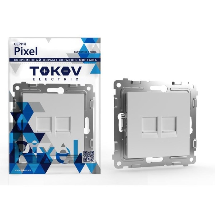 Розетка компьютерная TOKOV ELECTRIC, Pixel, (мех.), 2 места, RJ45, кат.5E, белый TKE-PX-RC2-C01 Розетка компьютерная TOKOV ELECTRIC, Pixel, (мех.), 2 места, RJ45, кат.5E, белый TKE-PX-RC2-C01