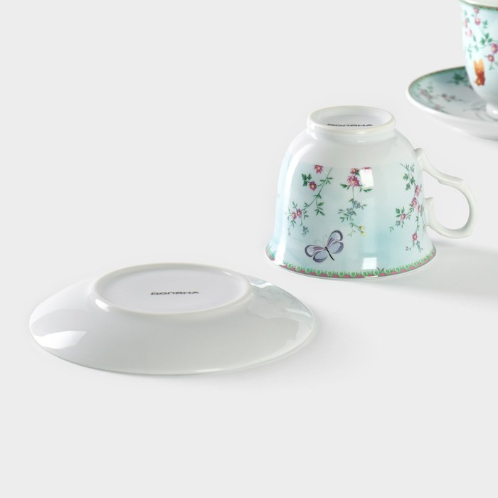 Набор чайный керамический Доляна &laquo;Пелагея&raquo;, 4 предмета: 2 чашки 220 мл, 2 блюдца d=14 см