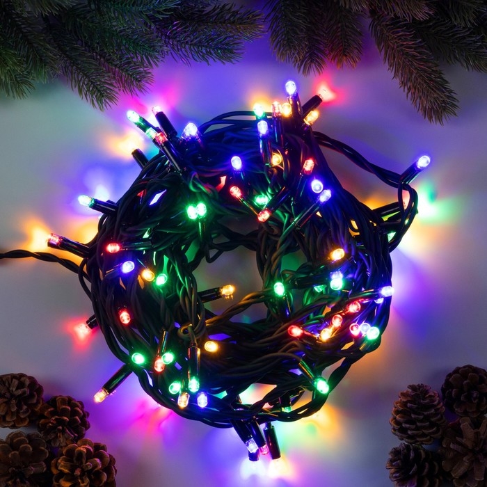 Гирлянда «Нить» 10 м, IP65, УМС, тёмная каучуковая нить, 100 LED, свечение мульти, 220 В Гирлянда «Нить» 10 м, IP65, УМС, тёмная каучуковая нить, 100 LED, свечение мульти, 220 В