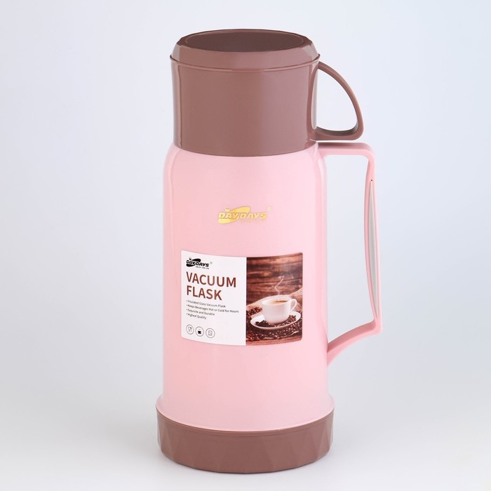 Термос 1 л, со стеклянной колбой, сохраняет тепло 12 ч, с кружкой,  микс