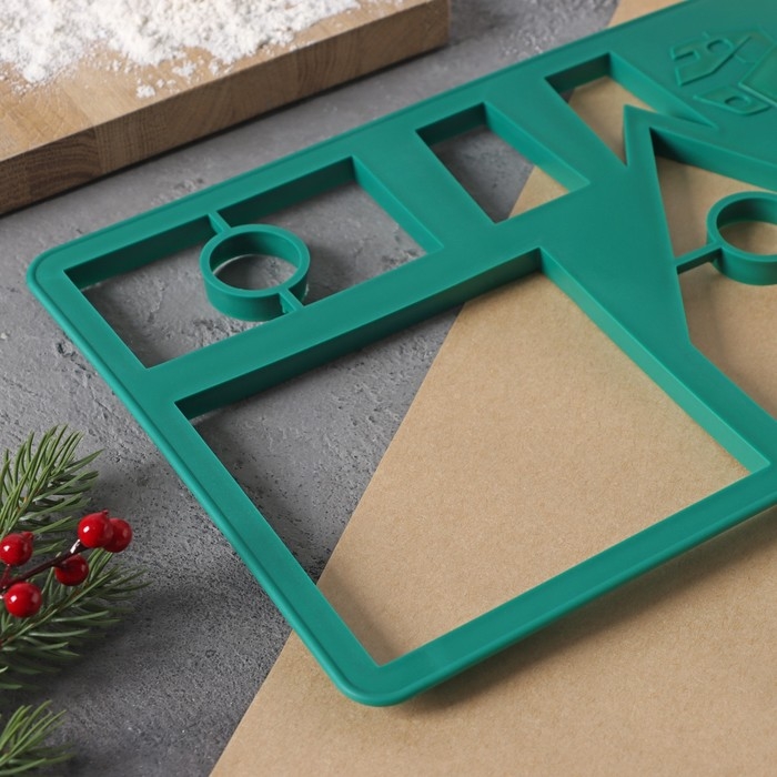 Форма для вырезания печенья новогодняя Доляна &laquo;Пряничный домик&raquo;, 28&times;19 см, цвет зелёный