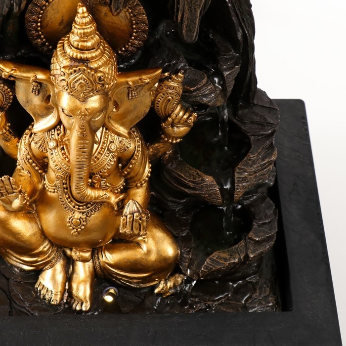 Фонтан настольный от сети, подсветка "Золотой Ганеша в гроте" 25х20х33 см