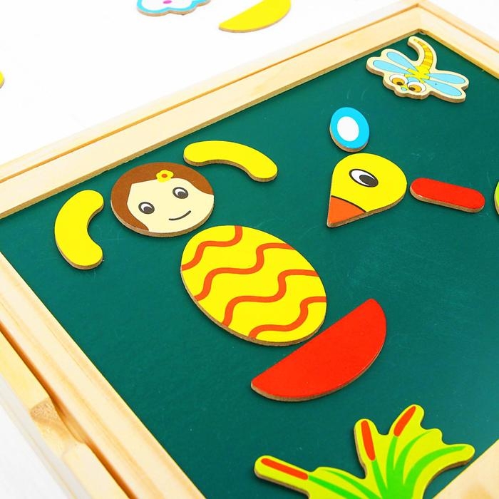 Конструктор магнитный &laquo;Весёлые человечки&raquo; с двухсторонней доской, мелом и маркером, 71 элемент