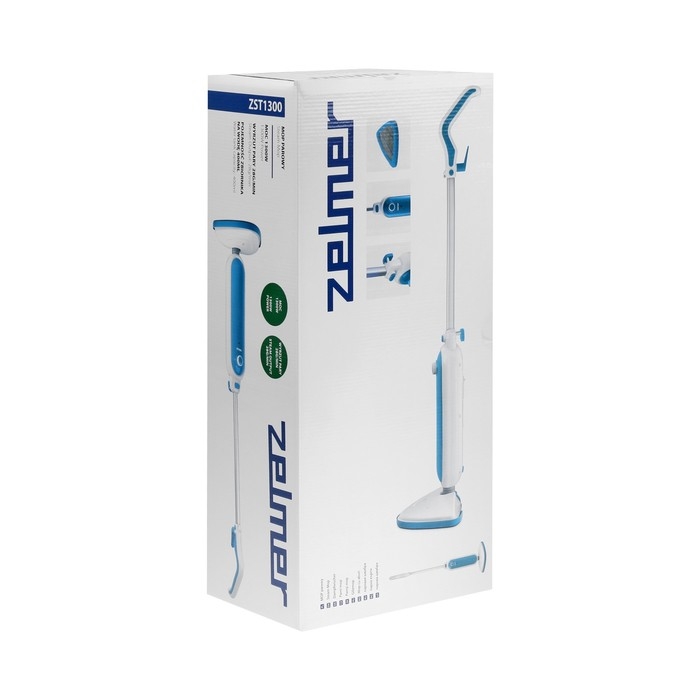 Паровая швабра Zelmer ZST1300, 1300 Вт, 400 мл, шнур 5 м, бело-голубая Паровая швабра Zelmer ZST1300, 1300 Вт, 400 мл, шнур 5 м, бело-голубая