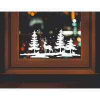 Наклейка декоративная для окон "Олень в лесу" 50х24 см (снег 10х20 см)