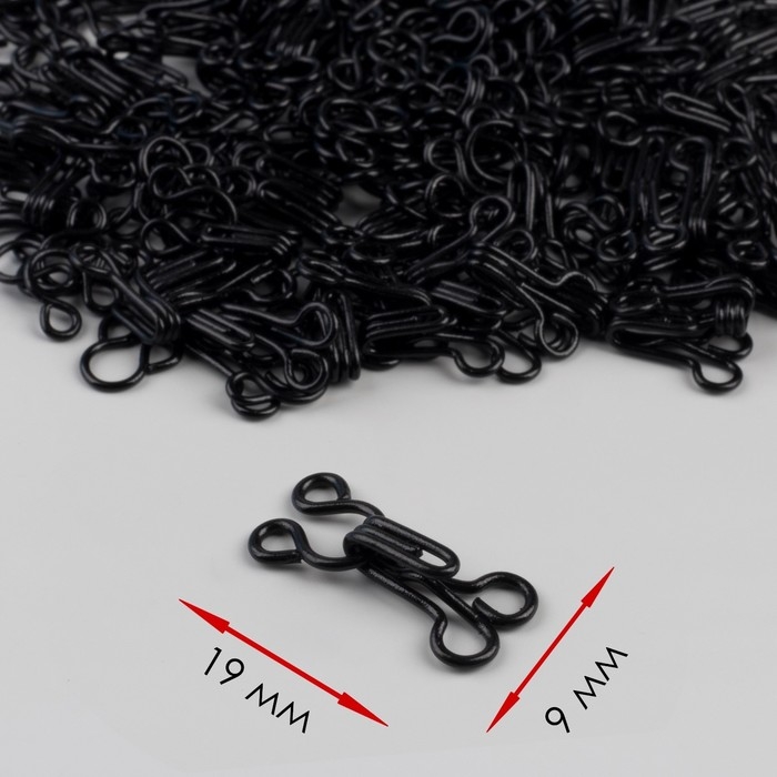 Крючок пришивной №3, 19 &times; 9 мм, 100 шт, цвет чёрный