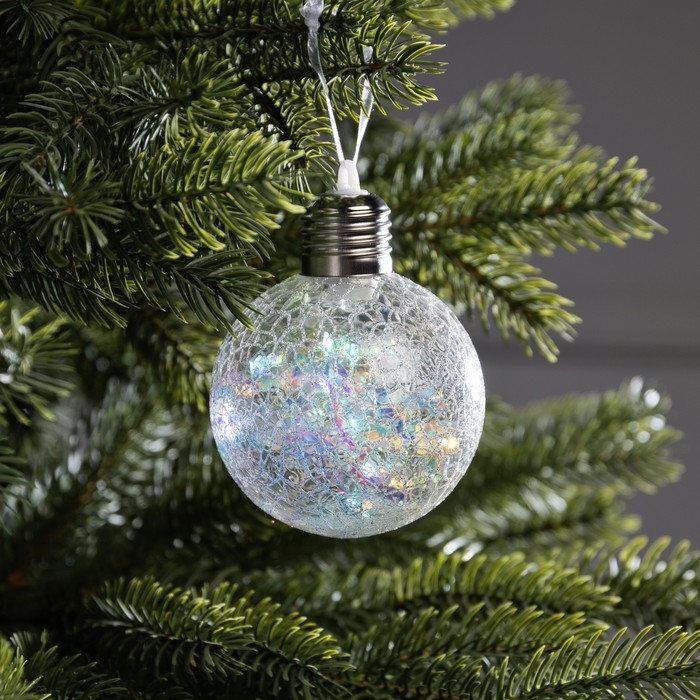 Елочный шар &laquo;Ледяной шар&raquo; d=8 см, 1 LED, LR44x3 (в комплекте), свечение тёплое белое
