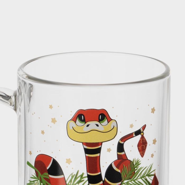 Кружка стеклянная чайная &laquo;Новогодние змейки&raquo;, 320 мл, МИКС