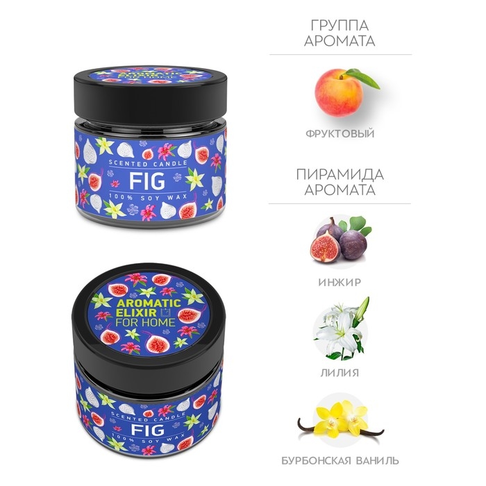 Свеча ароматическая в банке Свеча ароматическая в банке "Спелый инжир", совый воск, 80 г
