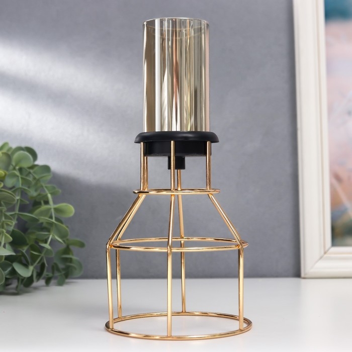 Подсвечник металл, стекло на 1 свечу Подсвечник металл, стекло на 1 свечу "Лофт. Каркас" золото 21х11х11 см