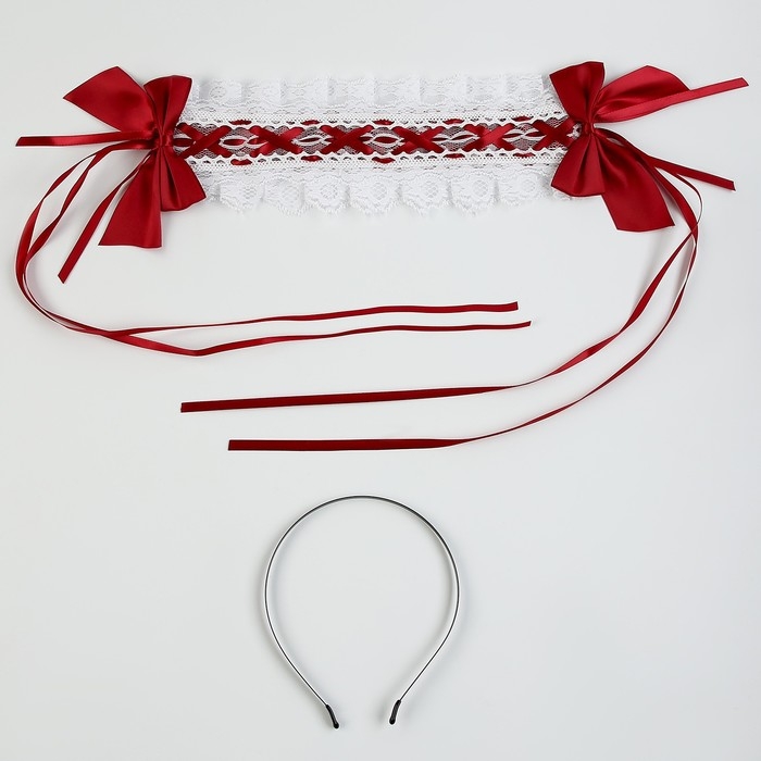 Карнавальная повязка &laquo;Лолита&raquo;, цвет красный с белой тесьмой